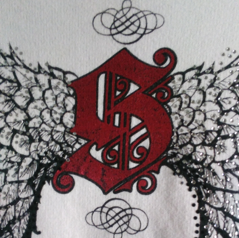 Sinful Rare Rhinestone Wings White Cotton Hoodie - Picture 7 of 10